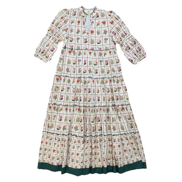 ANNA CATE Vintage Stamp Emily Maxi Dress Medium Pink Green Floral Linen BlendEUC - Picture 2 of 8